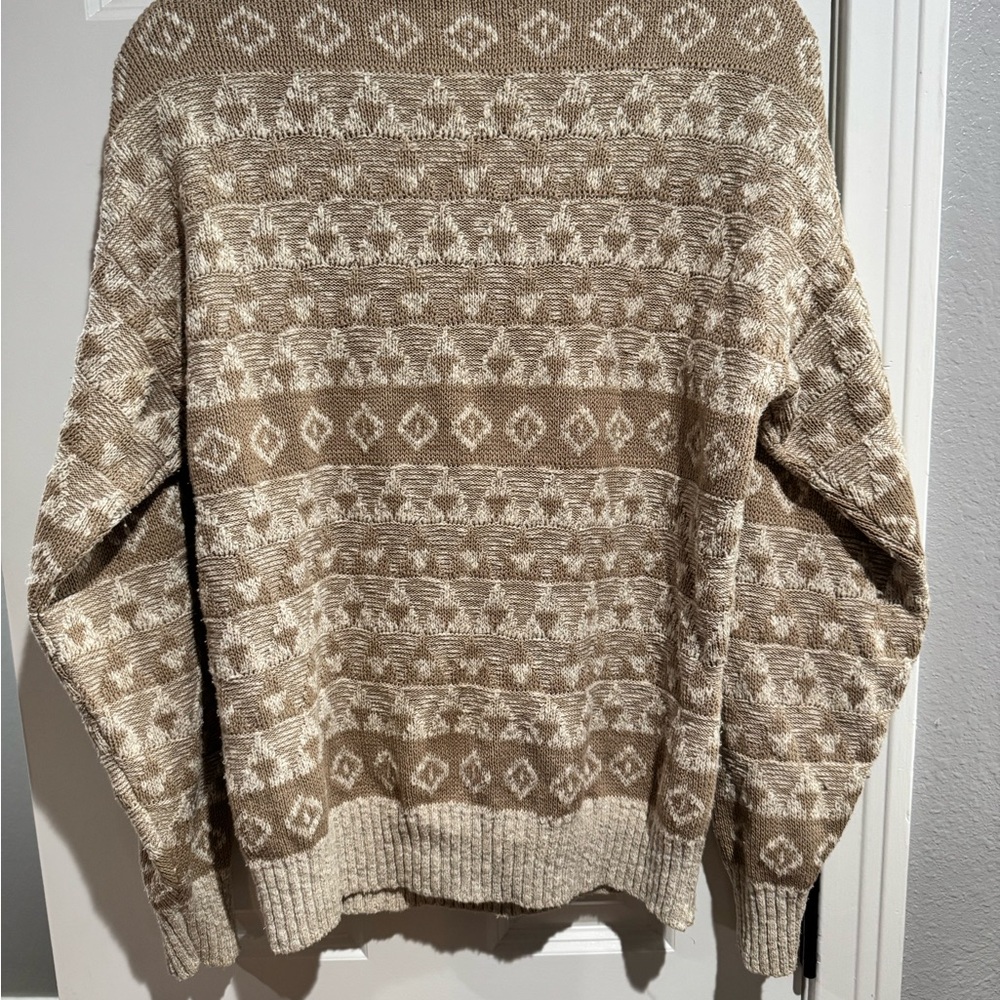 Men's Brown and Cream Patterned Crewneck Sweater - Picture 3 of 3